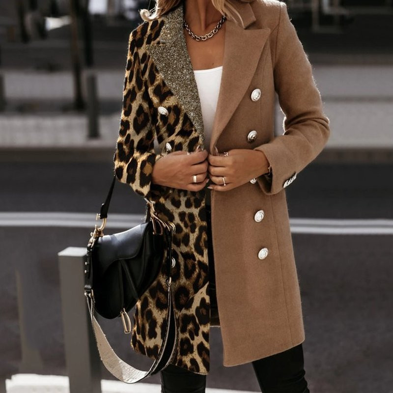 2022. gada jauna stila raibveida druka Garš ziemas vilnas mētelis Sieviešu silts korejiešu ikdienišķs brīvs, nolaižams apkakles jaka ar garām piedurknēm ziemas jaka