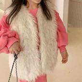 Vestă cu păr lung pentru copii, haină ocazională îngroșată, vestă caldă versatilă, haină de toamnă pentru fete, îmbrăcăminte de iarnă, cardigan