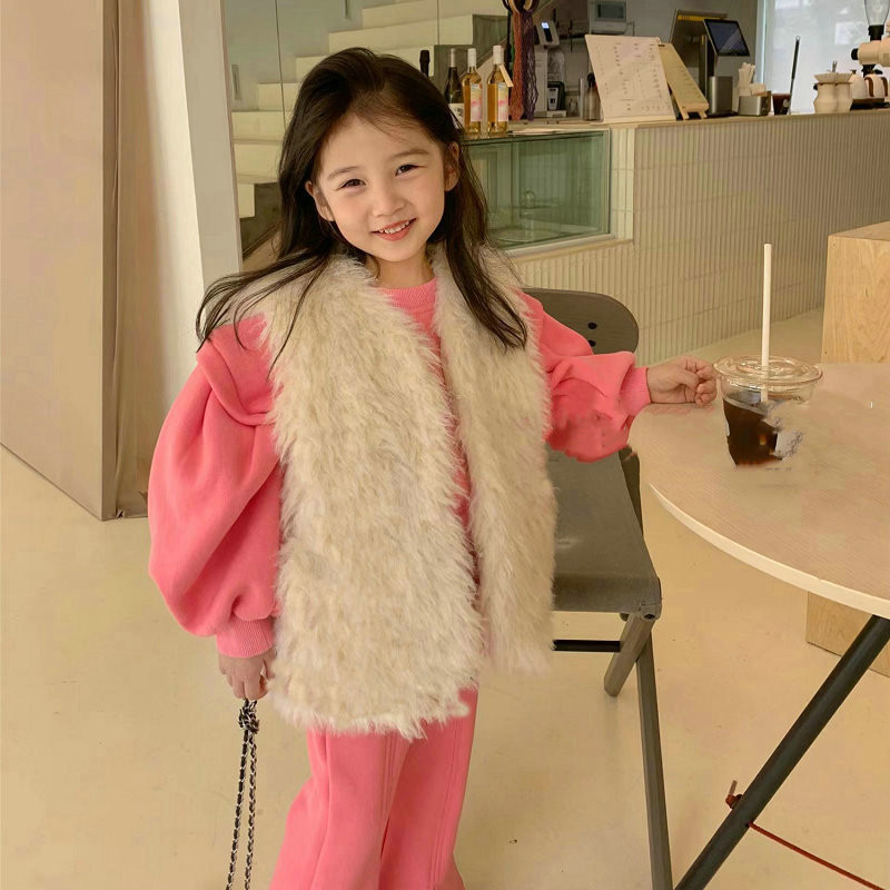 Vestă cu păr lung pentru copii, haină ocazională îngroșată, vestă caldă versatilă, haină de toamnă pentru fete, îmbrăcăminte de iarnă, cardigan
