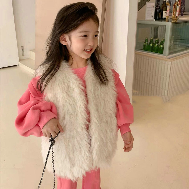 Vestă cu păr lung pentru copii, haină ocazională îngroșată, vestă caldă versatilă, haină de toamnă pentru fete, îmbrăcăminte de iarnă, cardigan