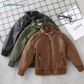 Jachete din piele Pu copii Toamna Iarnă Jachete din piele pentru copii Motociclete Moda băieți Paltoane Pu Copii Topuri cu fermoar