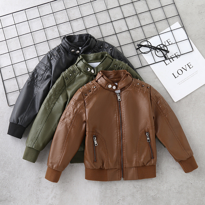 Jachete din piele Pu copii Toamna Iarnă Jachete din piele pentru copii Motociclete Moda băieți Paltoane Pu Copii Topuri cu fermoar