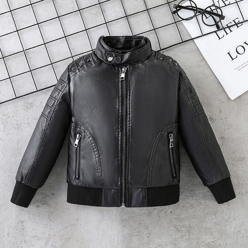 Jachete din piele Pu copii Toamna Iarnă Jachete din piele pentru copii Motociclete Moda băieți Paltoane Pu Copii Topuri cu fermoar