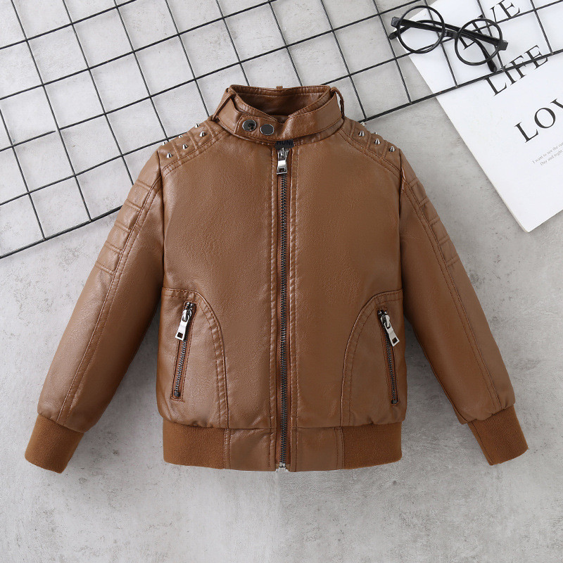 Jachete din piele Pu copii Toamna Iarnă Jachete din piele pentru copii Motociclete Moda băieți Paltoane Pu Copii Topuri cu fermoar