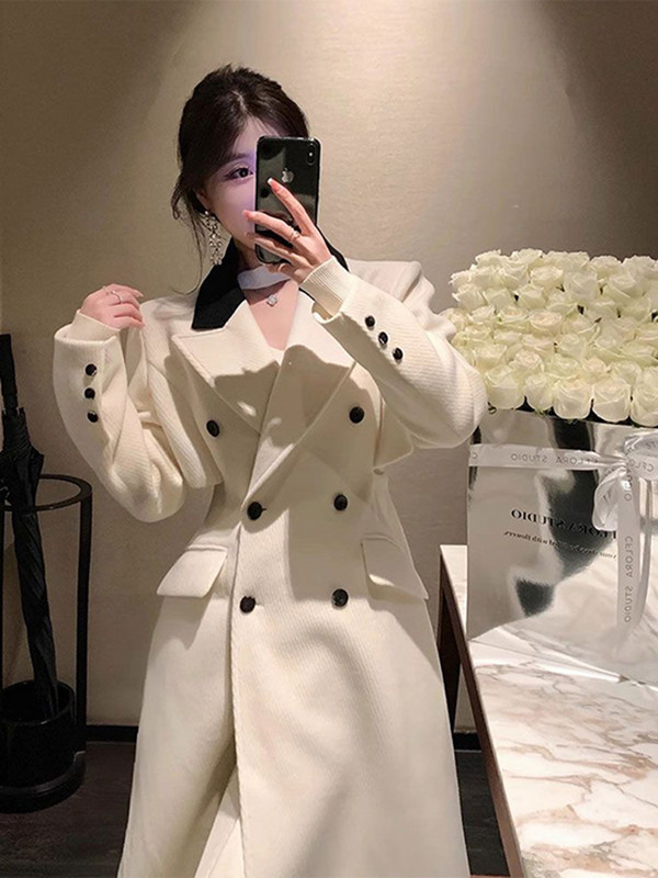 [YA Studio] 2023, noua modă de iarnă, personalizată celebritate, haină de lână Heben, lungime medie, pentru femei