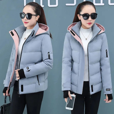 Sieviešu jakas 2023. g. Jauna Parkas ziemas jaka Sieviešu mētelis ar kapuci, kokvilnas polsterējums, silts Parka brīvs mētelis, virsdrēbes XXXL