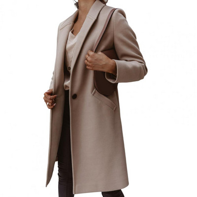 Palton de toamnă de iarnă, de culoare uni, buzunare, cardigan, elegant, lejer, mâneci lungi, închidere cu nasturi, jachetă cu guler răsturnat, haină pentru muncă