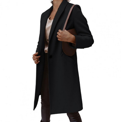 Palton de toamnă de iarnă, de culoare uni, buzunare, cardigan, elegant, lejer, mâneci lungi, închidere cu nasturi, jachetă cu guler răsturnat, haină pentru muncă