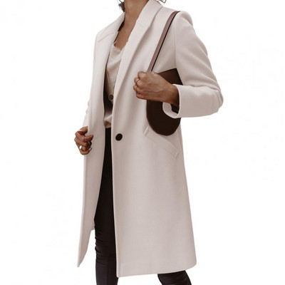 Palton de toamnă de iarnă, de culoare uni, buzunare, cardigan, elegant, lejer, mâneci lungi, închidere cu nasturi, jachetă cu guler răsturnat, haină pentru muncă