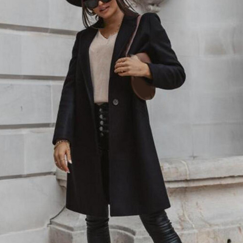 Palton de toamnă de iarnă, de culoare uni, buzunare, cardigan, elegant, lejer, mâneci lungi, închidere cu nasturi, jachetă cu guler răsturnat, haină pentru muncă