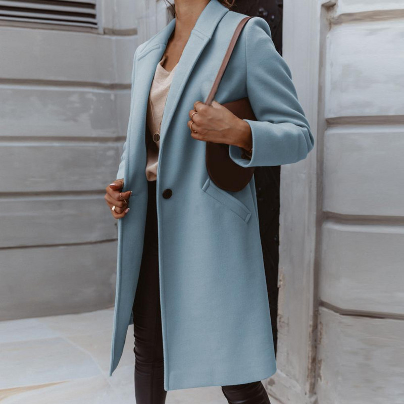 Palton de toamnă de iarnă, de culoare uni, buzunare, cardigan, elegant, lejer, mâneci lungi, închidere cu nasturi, jachetă cu guler răsturnat, haină pentru muncă