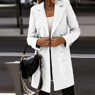 Palton lung de lână pentru femeie, toamnă iarnă, haină elegantă de lână pentru femei, birou, simplu, solidă, casual, guler răsturnat