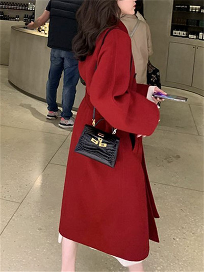 Cotvotee haină lungă de lână pentru femei, toamnă iarnă 2023, noua modă, cu guler răsturnat, paltoane largi, ocazional vintage, jachete dublu