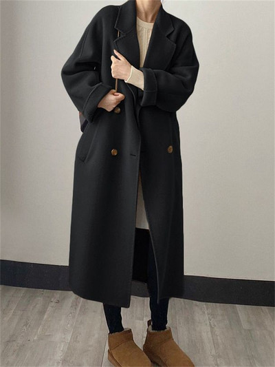Cotvotee haină lungă de lână pentru femei, toamnă iarnă 2023, noua modă, cu guler răsturnat, paltoane largi, ocazional vintage, jachete dublu