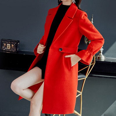 Jachetă nouă subțire de lână, pentru femei, cu un singur nasture, haină de lână pentru vânt, de modă, haină de pânză, haină de culoare pură, temperament pentru femei