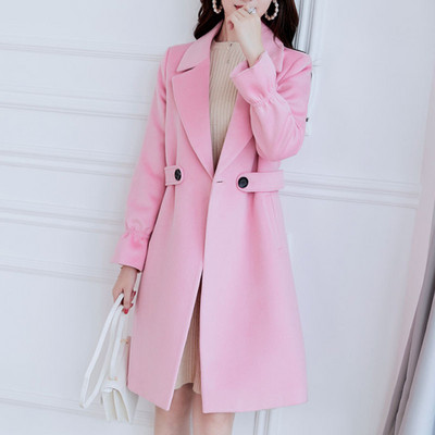 Jachetă nouă subțire de lână, pentru femei, cu un singur nasture, haină de lână pentru vânt, de modă, haină de pânză, haină de culoare pură, temperament pentru femei