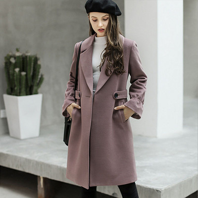 Jachetă nouă subțire de lână, pentru femei, cu un singur nasture, haină de lână pentru vânt, de modă, haină de pânză, haină de culoare pură, temperament pentru femei