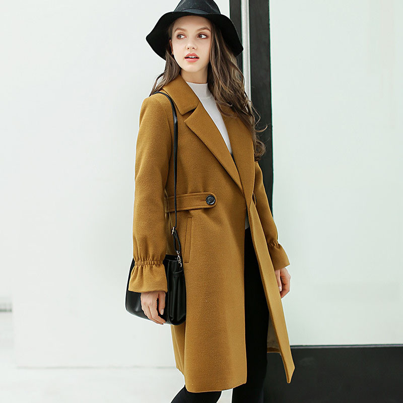 Jachetă nouă subțire de lână, pentru femei, cu un singur nasture, haină de lână pentru vânt, de modă, haină de pânză, haină de culoare pură, temperament pentru femei