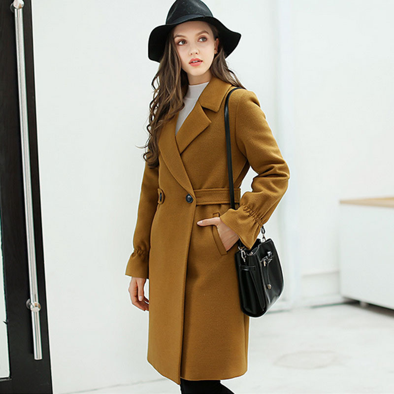 Jachetă nouă subțire de lână, pentru femei, cu un singur nasture, haină de lână pentru vânt, de modă, haină de pânză, haină de culoare pură, temperament pentru femei