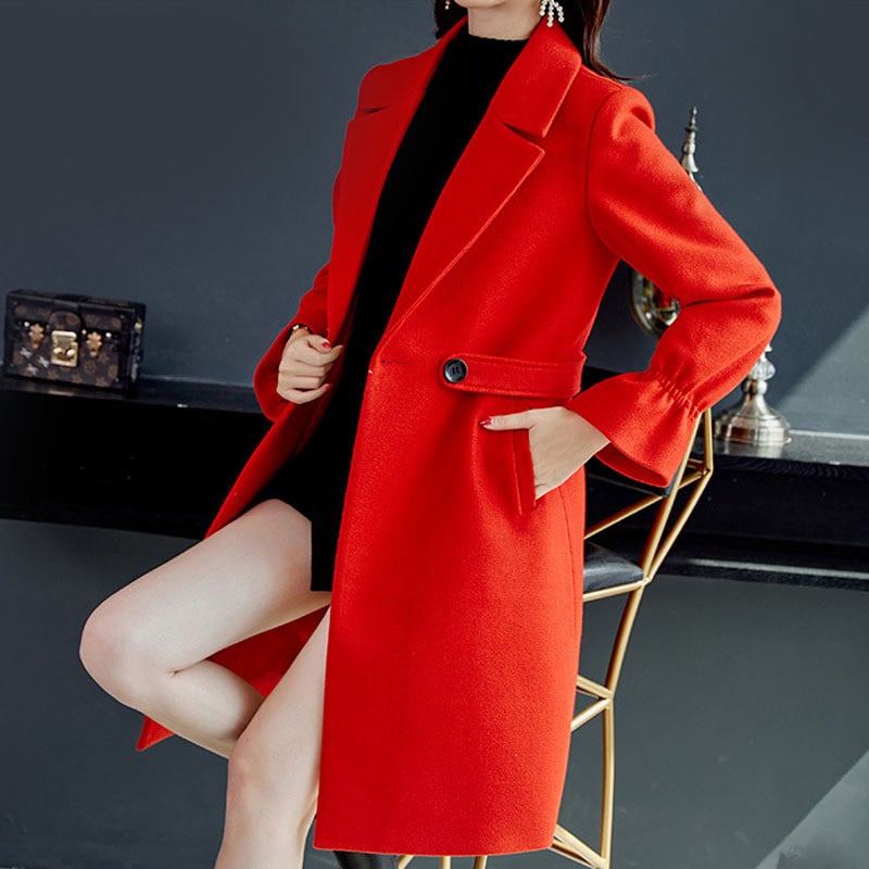 Jachetă nouă subțire de lână, pentru femei, cu un singur nasture, haină de lână pentru vânt, de modă, haină de pânză, haină de culoare pură, temperament pentru femei