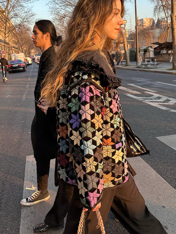 Ženska pamučna podstavljena jakna s patentnim zatvaračem, zvijezda s O-izrezom, jesen, zima, prošiveni kaput, ženski dugih rukava, šarene široke majice s džepovima