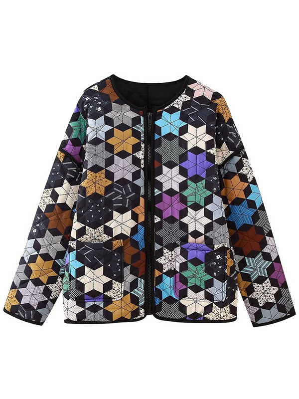 Ženska pamučna podstavljena jakna s patentnim zatvaračem, zvijezda s O-izrezom, jesen, zima, prošiveni kaput, ženski dugih rukava, šarene široke majice s džepovima