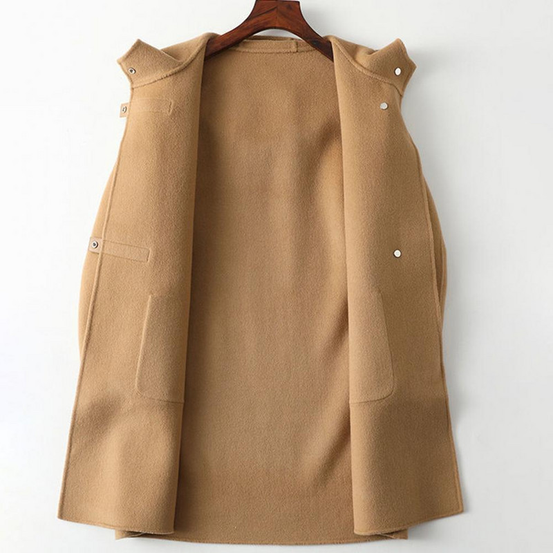 Pardesiu gros din lână de cașmir pentru femei, pardesiu de iarnă, cu mâneci lungi, cu glugă, culoare solidă, jachetă caldă