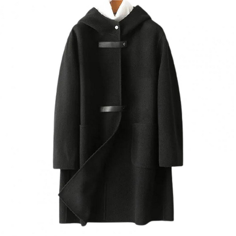 Pardesiu gros din lână de cașmir pentru femei, pardesiu de iarnă, cu mâneci lungi, cu glugă, culoare solidă, jachetă caldă