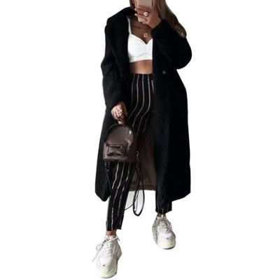 Palton de lână femei îmbrăcăminte caldă guler crestat de pluș Jachetă de blană lejeră haină de iarnă cardigan largi Trench Jachetă solidă pentru femei 2019