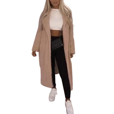 Palton de lână femei îmbrăcăminte caldă guler crestat de pluș Jachetă de blană lejeră haină de iarnă cardigan largi Trench Jachetă solidă pentru femei 2019