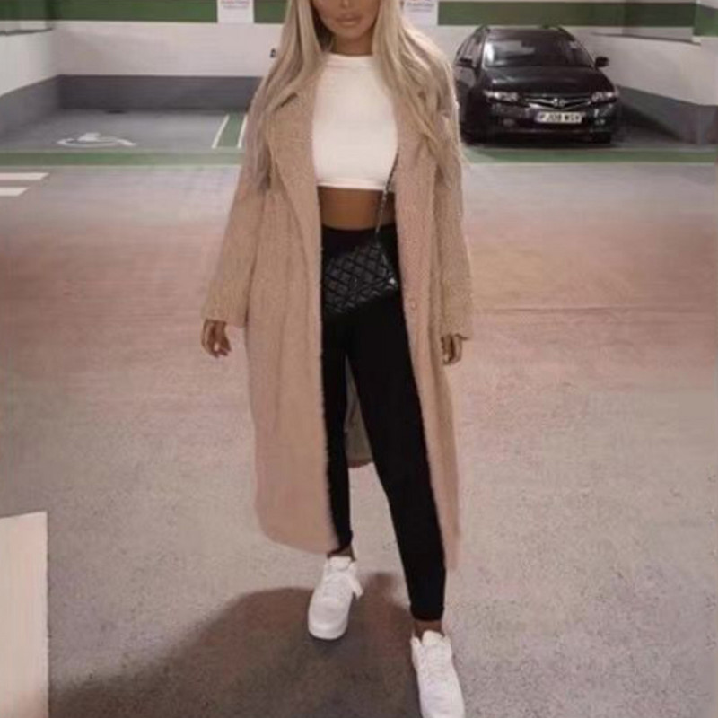 Palton de lână femei îmbrăcăminte caldă guler crestat de pluș Jachetă de blană lejeră haină de iarnă cardigan largi Trench Jachetă solidă pentru femei 2019