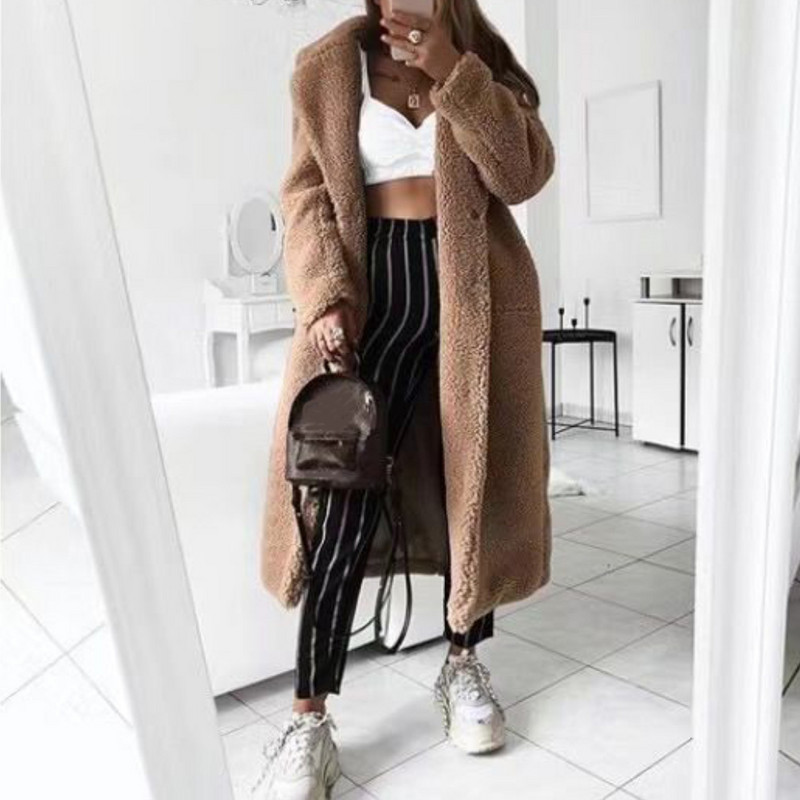 Palton de lână femei îmbrăcăminte caldă guler crestat de pluș Jachetă de blană lejeră haină de iarnă cardigan largi Trench Jachetă solidă pentru femei 2019