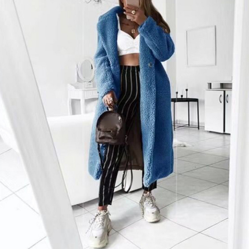 Palton de lână femei îmbrăcăminte caldă guler crestat de pluș Jachetă de blană lejeră haină de iarnă cardigan largi Trench Jachetă solidă pentru femei 2019