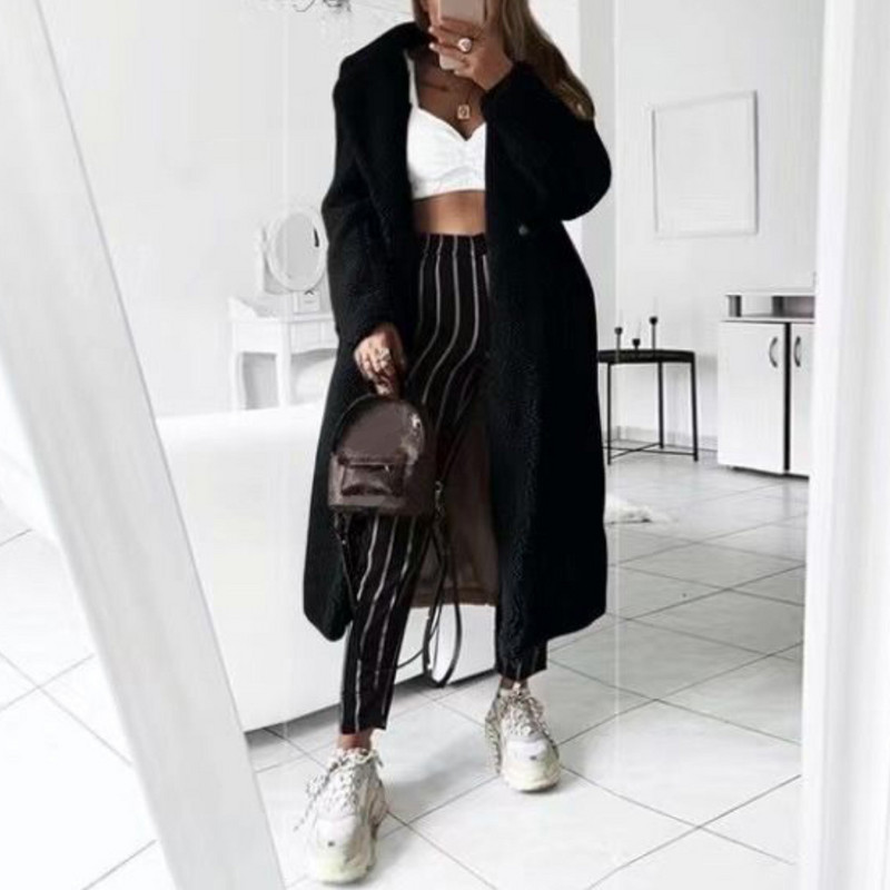 Palton de lână femei îmbrăcăminte caldă guler crestat de pluș Jachetă de blană lejeră haină de iarnă cardigan largi Trench Jachetă solidă pentru femei 2019