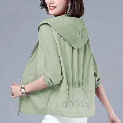 Suvised naiste kapuutsiga jakid lahtise tikandiga õhuke põhimantel 2023 kevad uus naiste pikkade varrukatega päikesekindel trenš 4XL