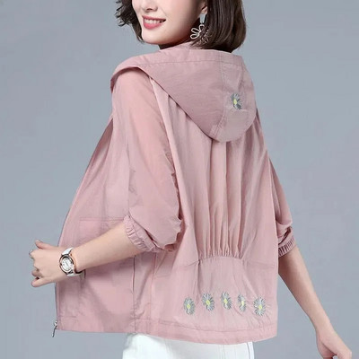 Suvised naiste kapuutsiga jakid lahtise tikandiga õhuke põhimantel 2023 kevad uus naiste pikkade varrukatega päikesekindel trenš 4XL