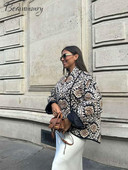 Ženski pamučni kaput s printom samostojećeg ovratnika Vinage Ženska jakna dugih širokih rukava s džepovima 2023. Jesen Zima Deblja topla ženska gornja odjeća