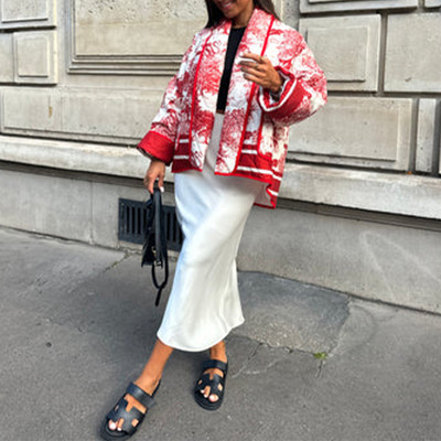 Ženski pamučni kaput s printom samostojećeg ovratnika Vinage Ženska jakna dugih širokih rukava s džepovima 2023. Jesen Zima Deblja topla ženska gornja odjeća