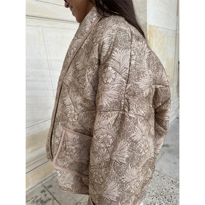 Ženski pamučni kaput s printom samostojećeg ovratnika Vinage Ženska jakna dugih širokih rukava s džepovima 2023. Jesen Zima Deblja topla ženska gornja odjeća