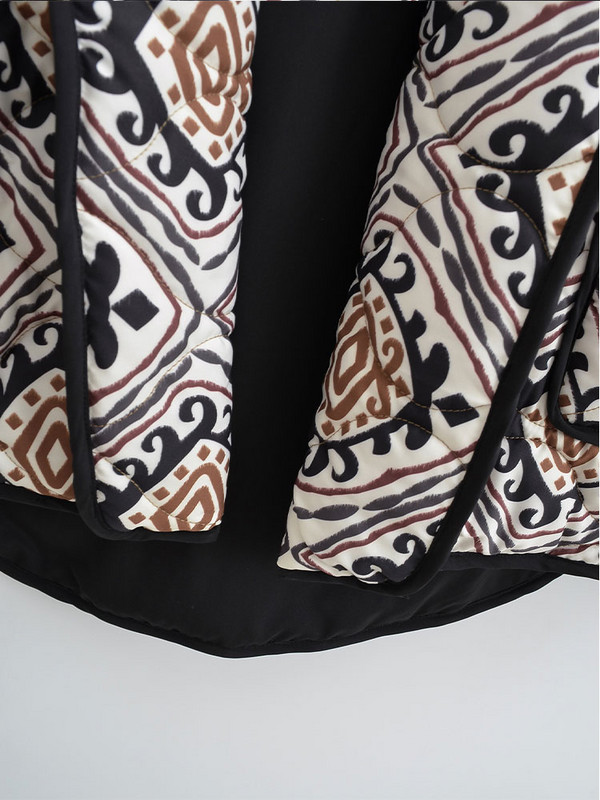 Ženski pamučni kaput s printom samostojećeg ovratnika Vinage Ženska jakna dugih širokih rukava s džepovima 2023. Jesen Zima Deblja topla ženska gornja odjeća