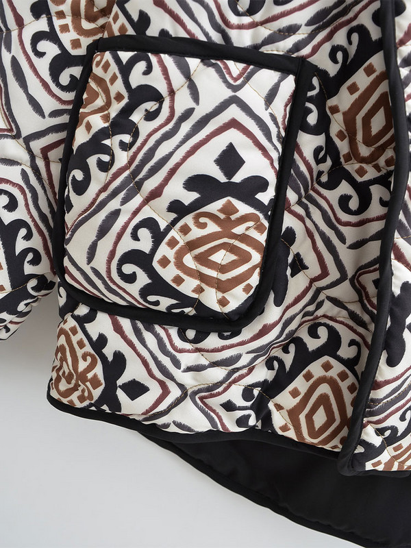 Ženski pamučni kaput s printom samostojećeg ovratnika Vinage Ženska jakna dugih širokih rukava s džepovima 2023. Jesen Zima Deblja topla ženska gornja odjeća