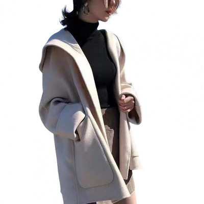 Ženski kaput s dugim rukavima i otvorenim šavom s kapuljačom Jesensko-zimski kardigan u stilu plašta Ženski plašt Gornja odjeća Dnevna odjeća Kaput