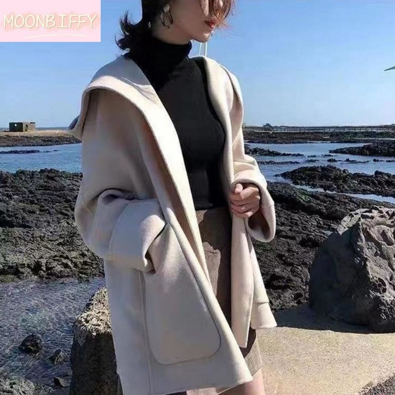 Ženski kaput s dugim rukavima i otvorenim šavom s kapuljačom Jesensko-zimski kardigan u stilu plašta Ženski plašt Gornja odjeća Dnevna odjeća Kaput