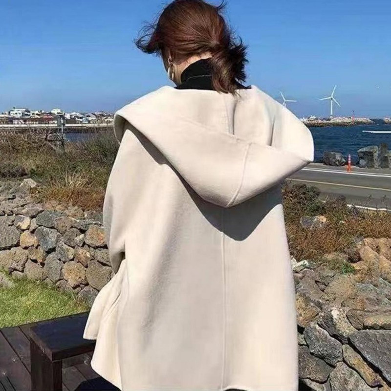 Ženski kaput s dugim rukavima i otvorenim šavom s kapuljačom Jesensko-zimski kardigan u stilu plašta Ženski plašt Gornja odjeća Dnevna odjeća Kaput