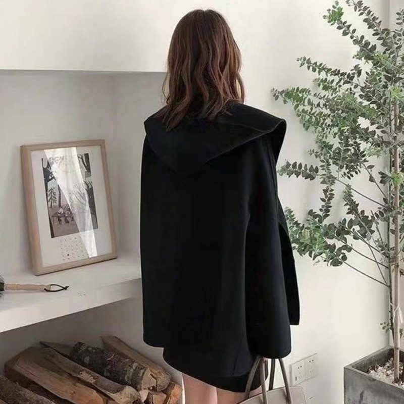 Ženski kaput s dugim rukavima i otvorenim šavom s kapuljačom Jesensko-zimski kardigan u stilu plašta Ženski plašt Gornja odjeća Dnevna odjeća Kaput