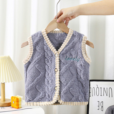 Nova dječja vesta Topla vunena vesta na otvorenom Ležerna odjeća Baby Plus zadebljani modni jednobojni prsluk s V-izrezom