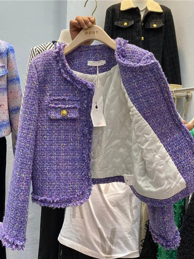 Zimski korejski kaput od tvida s jednim kopčanjem Elegantni okrugli ovratnik Tople jakne Pamučno podstavljene s debelim rubovima s resicama Dizajn Jaqueta