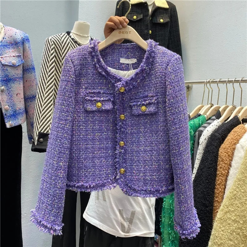 Zimski korejski kaput od tvida s jednim kopčanjem Elegantni okrugli ovratnik Tople jakne Pamučno podstavljene s debelim rubovima s resicama Dizajn Jaqueta