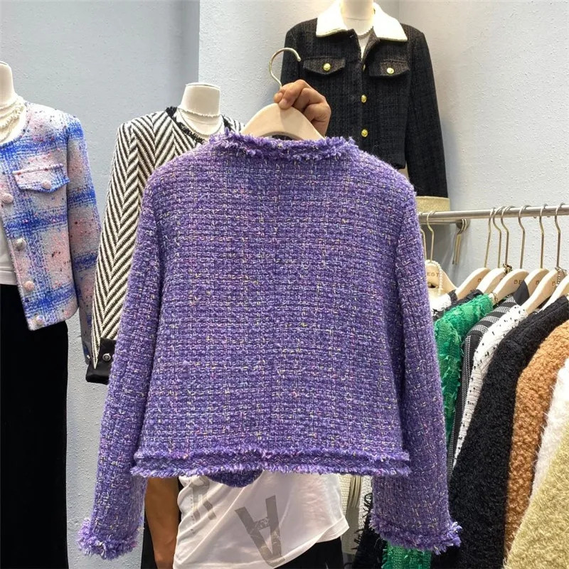 Zimski korejski kaput od tvida s jednim kopčanjem Elegantni okrugli ovratnik Tople jakne Pamučno podstavljene s debelim rubovima s resicama Dizajn Jaqueta