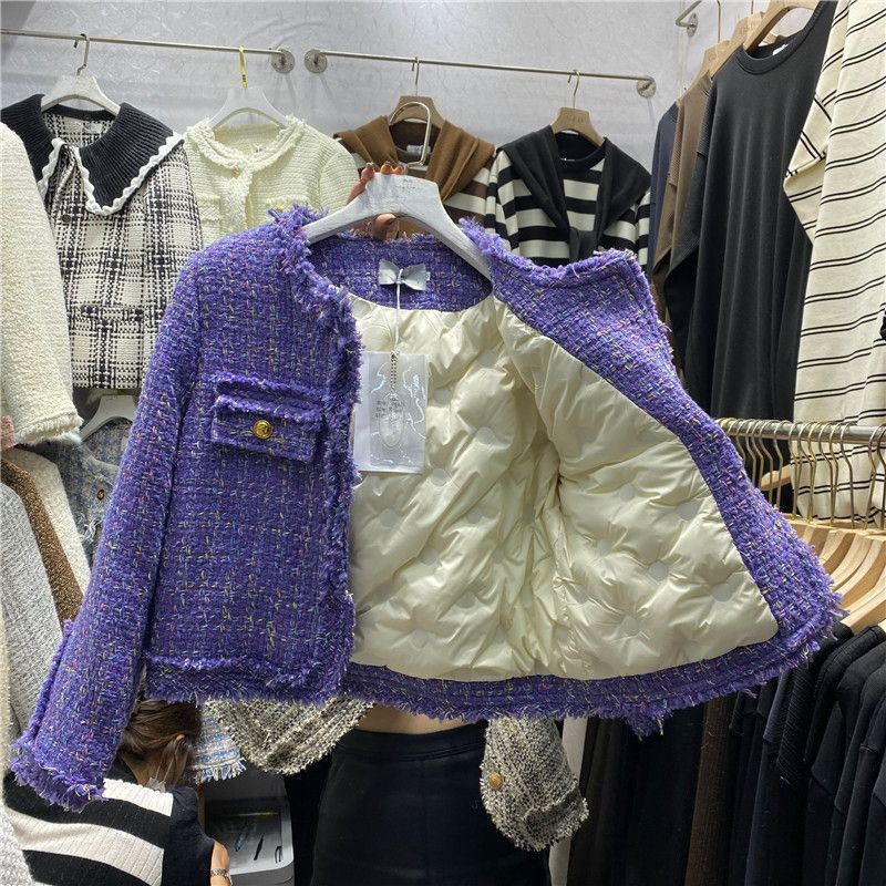 Zimski korejski kaput od tvida s jednim kopčanjem Elegantni okrugli ovratnik Tople jakne Pamučno podstavljene s debelim rubovima s resicama Dizajn Jaqueta